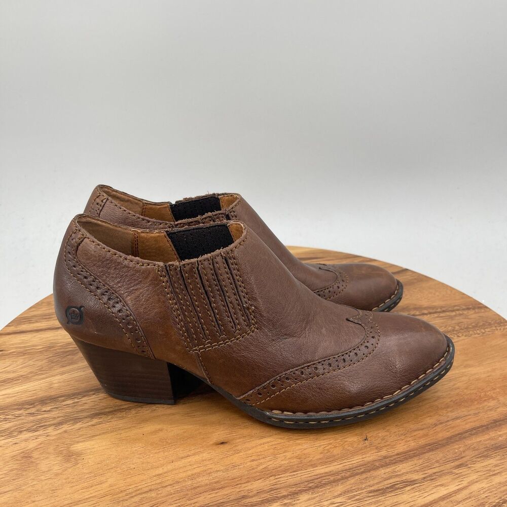 Born Boots Womens Size 9 M Brown Leather Wingtip Slip On Ankle Western Country